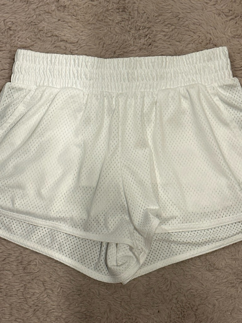 aerie White Mesh Athletic Shorts with Elastic Waist